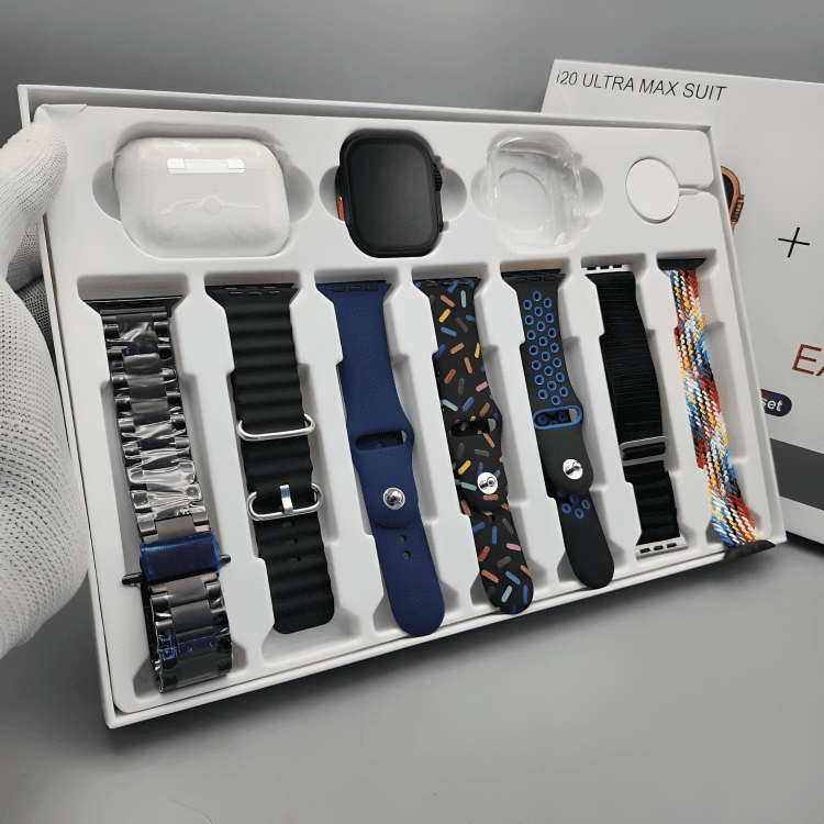 I20 Ultra Max suit Smart Watch 10 in 1 box 2.3inch large screen with 7 strips smartwatch With Earbuds