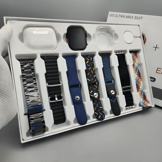 I20 Ultra Max suit Smart Watch 10 in 1 box 2.3inch large screen with 7 strips smartwatch With Earbuds