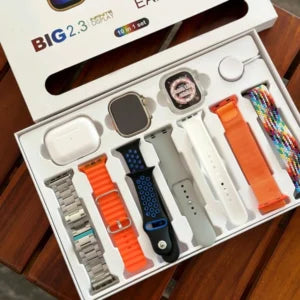 I20 Ultra Max suit Smart Watch 10 in 1 box 2.3inch large screen with 7 strips smartwatch With Earbuds